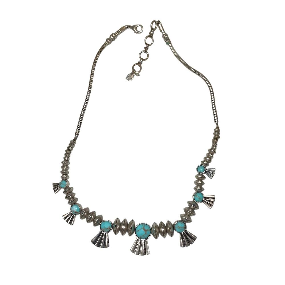 Lucky Brand Statement Necklace Silver-Tone - Turquoise Accents 4 oz RARE EUC